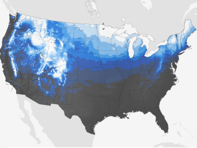 Map shows where snow will fall on Christmas Day
